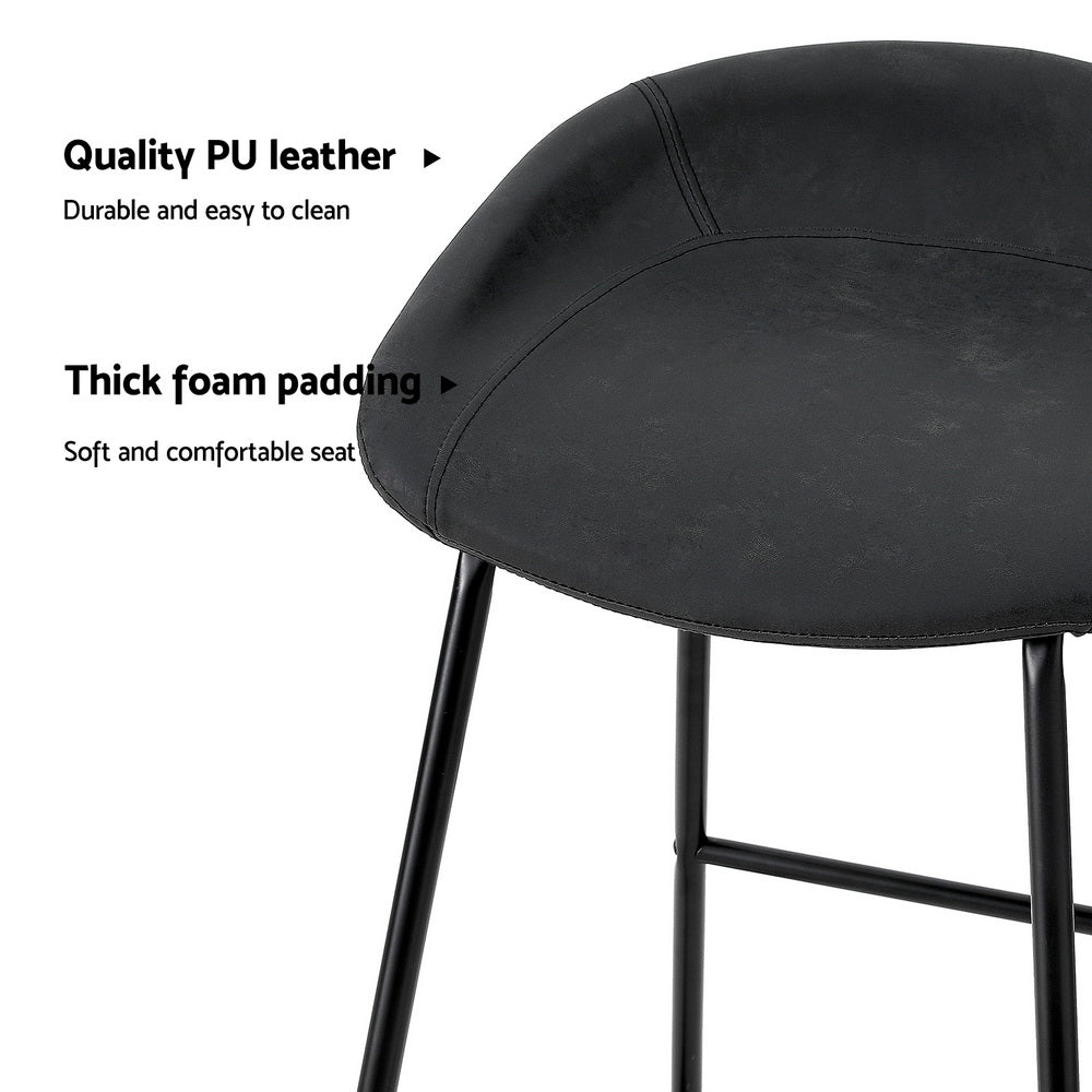 Everest PU Leather Bar Stools – Black Metal Frame, 65cm
