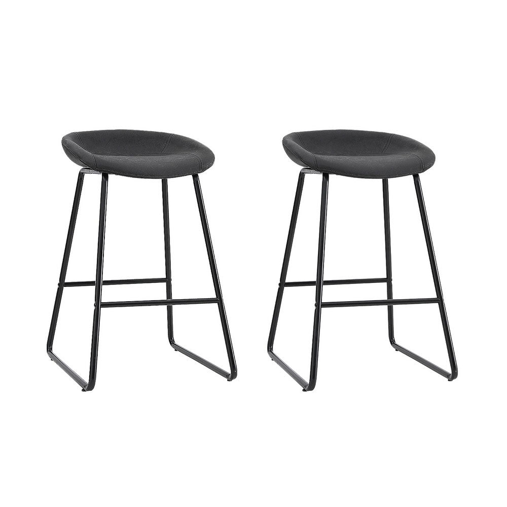 Everest PU Leather Bar Stools – Black Metal Frame, 65cm