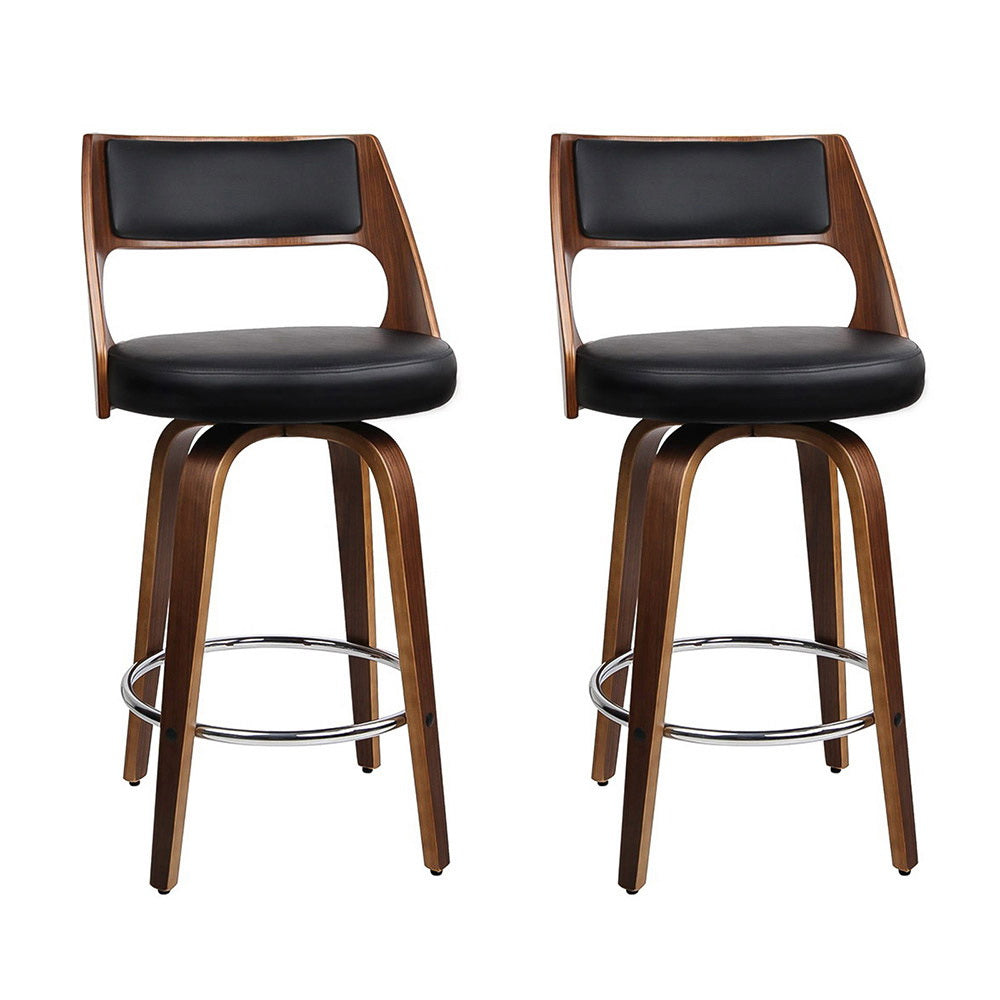 Bondi 2-Piece PU Leather Rotating Bar Stools – Black