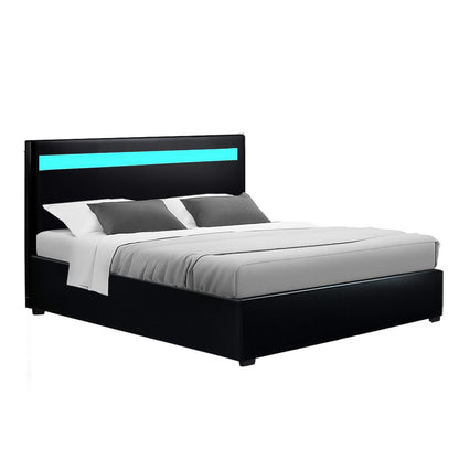 Starlight Double LED Gas Lift Bed Frame – Black PVC