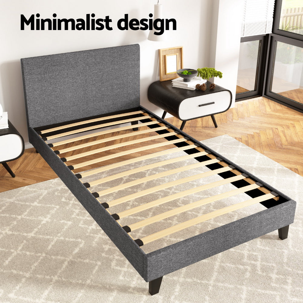 Byron King Single Fabric Bed Frame – Grey