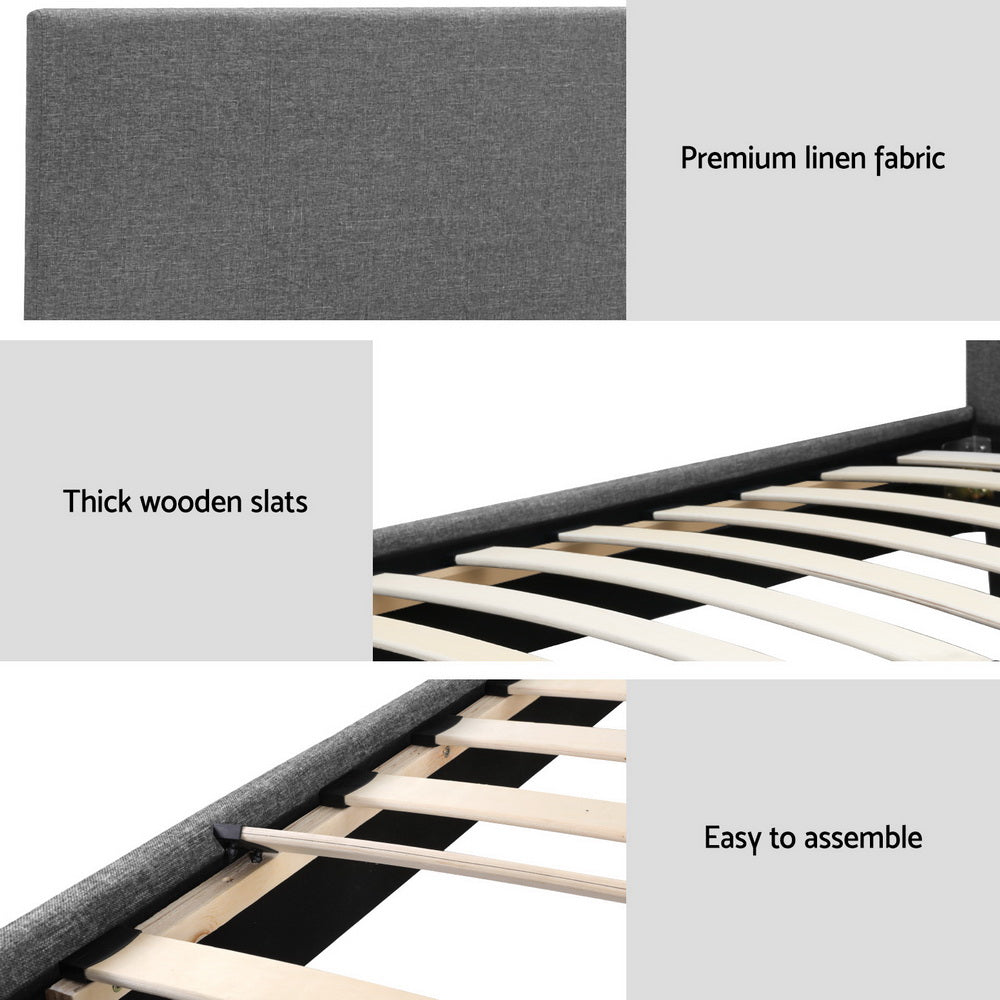 Byron King Single Fabric Bed Frame – Grey