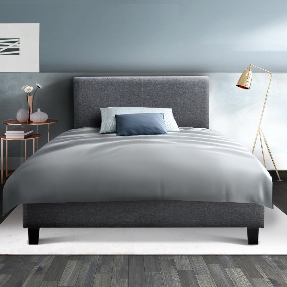 Byron King Single Fabric Bed Frame – Grey
