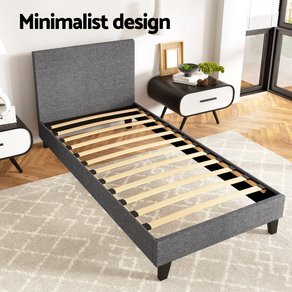 Neo Single Linen Fabric Bed Frame – Grey