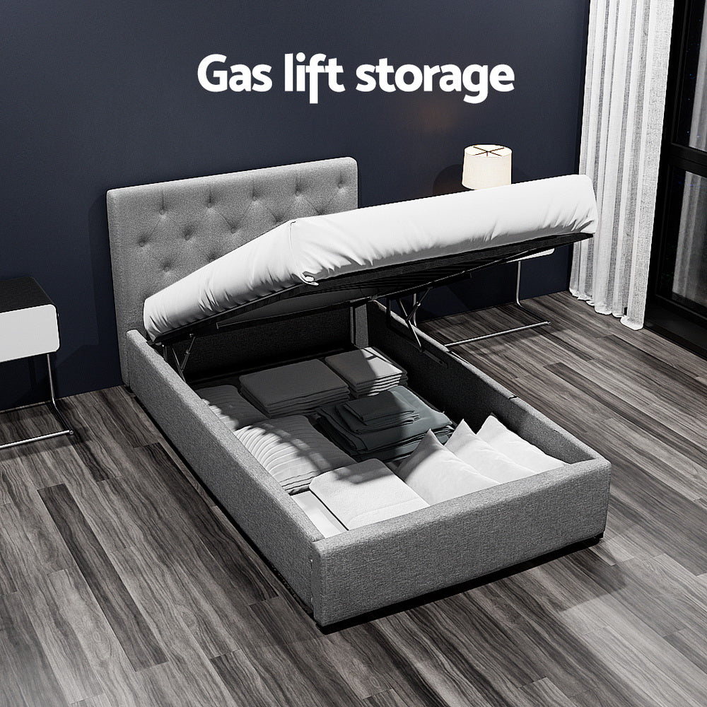Acacia King Single Gas-Lift Storage Bed Frame – Grey