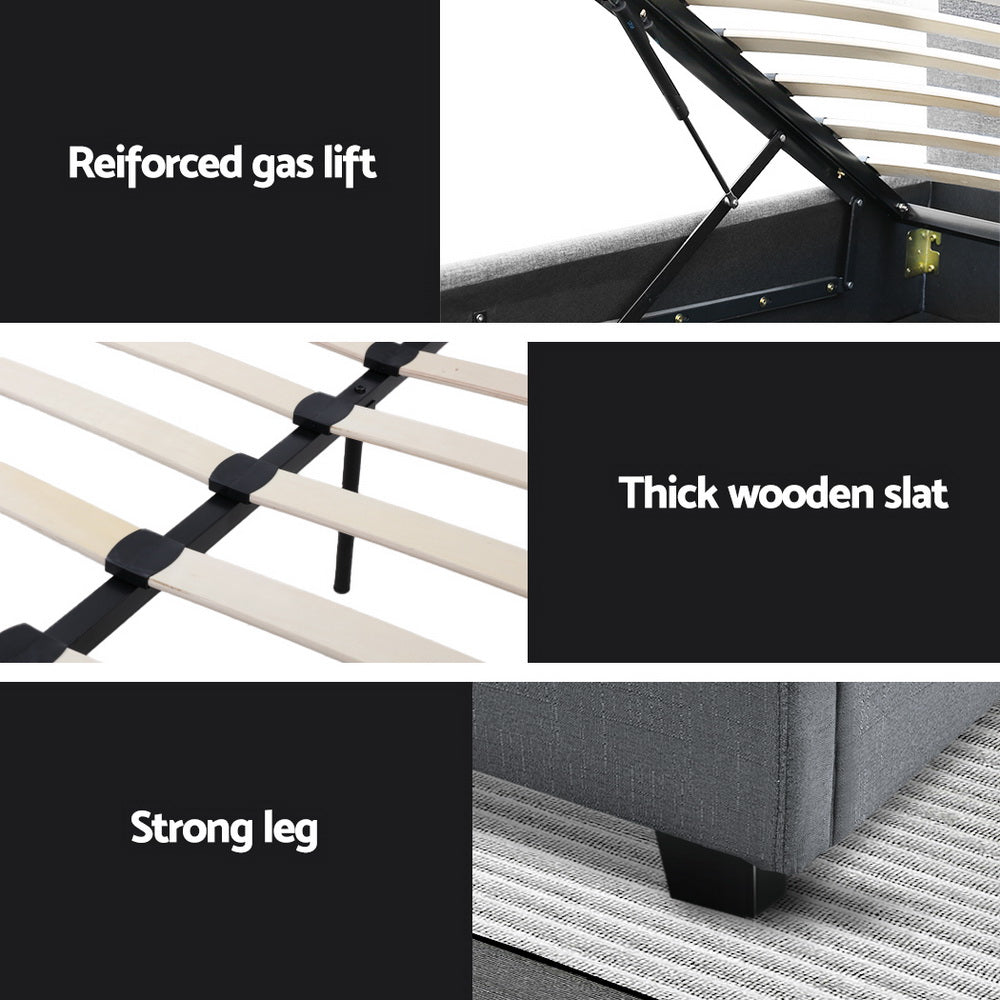 Acacia King Single Gas-Lift Storage Bed Frame – Grey