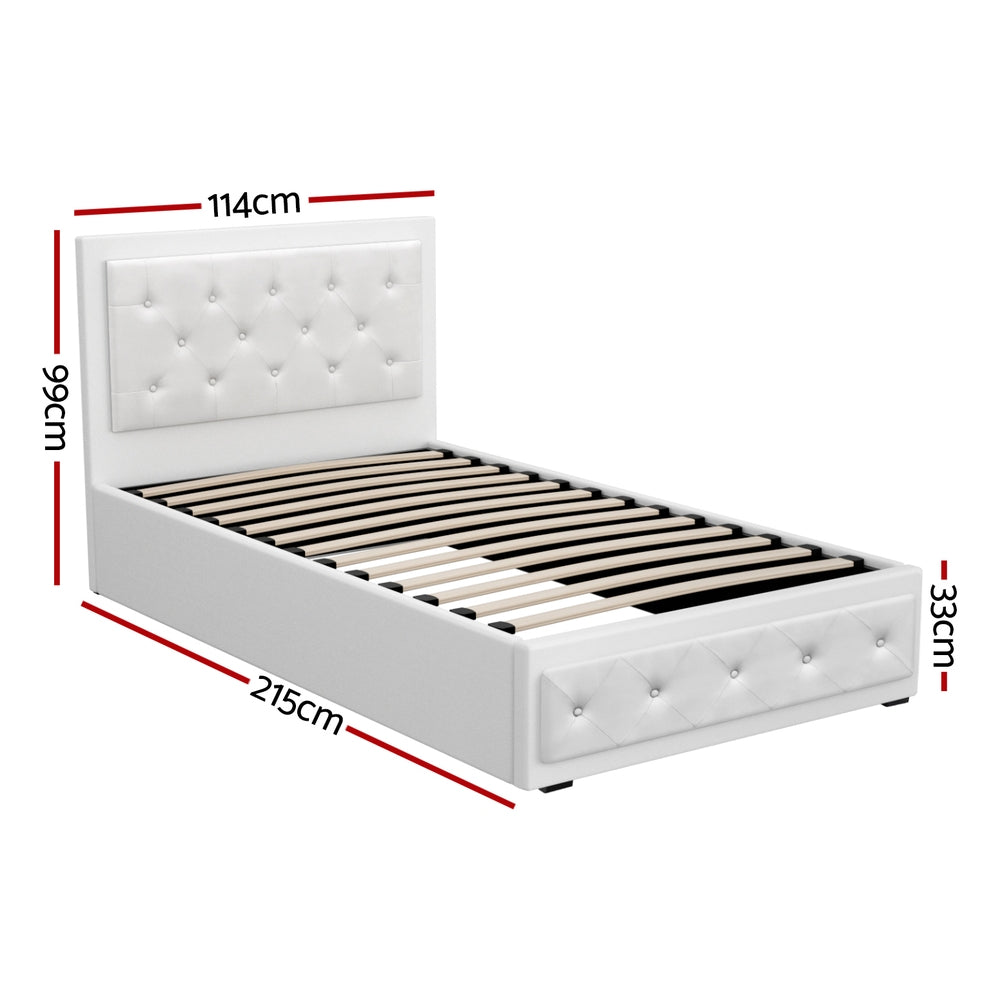 Cooper King Single Gas-Lift Storage Bed Frame – White