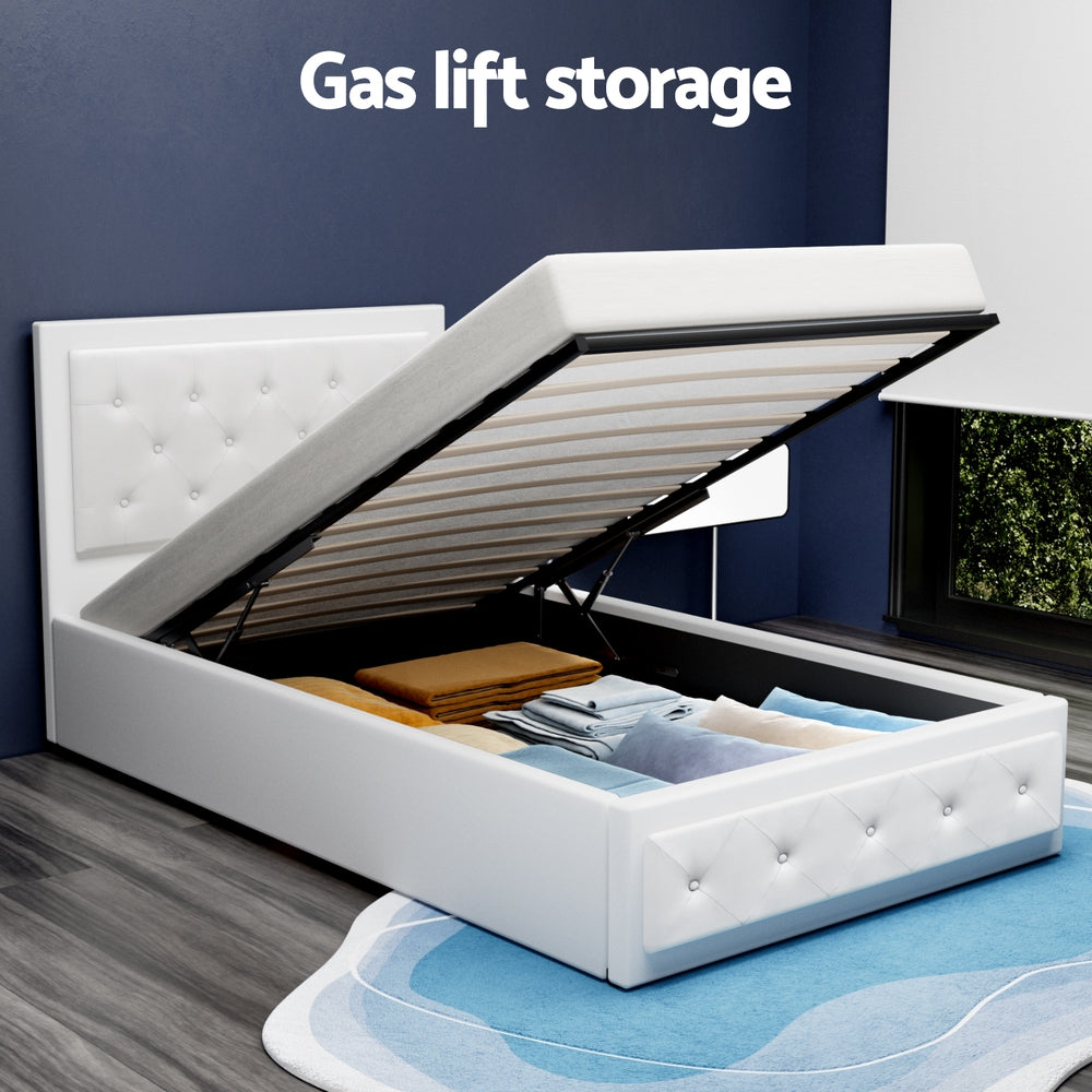 Cooper King Single Gas-Lift Storage Bed Frame – White