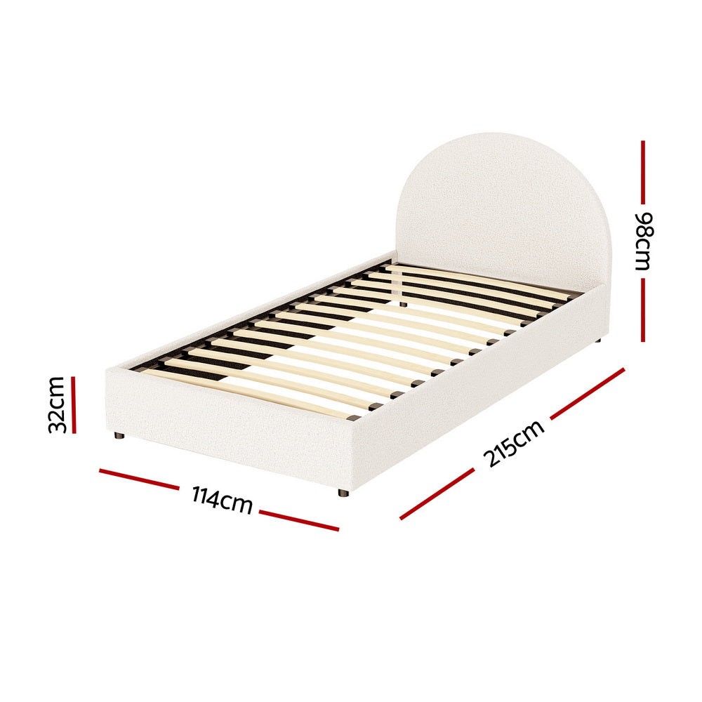 Uluru King Single Gas-Lift Storage Bed Frame – Boucle Fabric