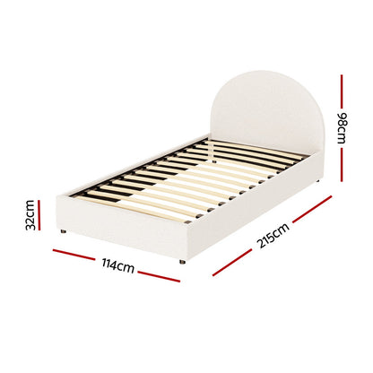 Uluru King Single Gas-Lift Storage Bed Frame – Boucle Fabric