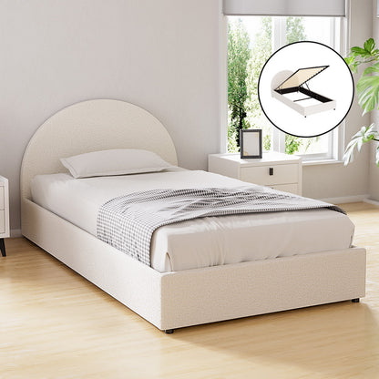 Uluru King Single Gas-Lift Storage Bed Frame – Boucle Fabric