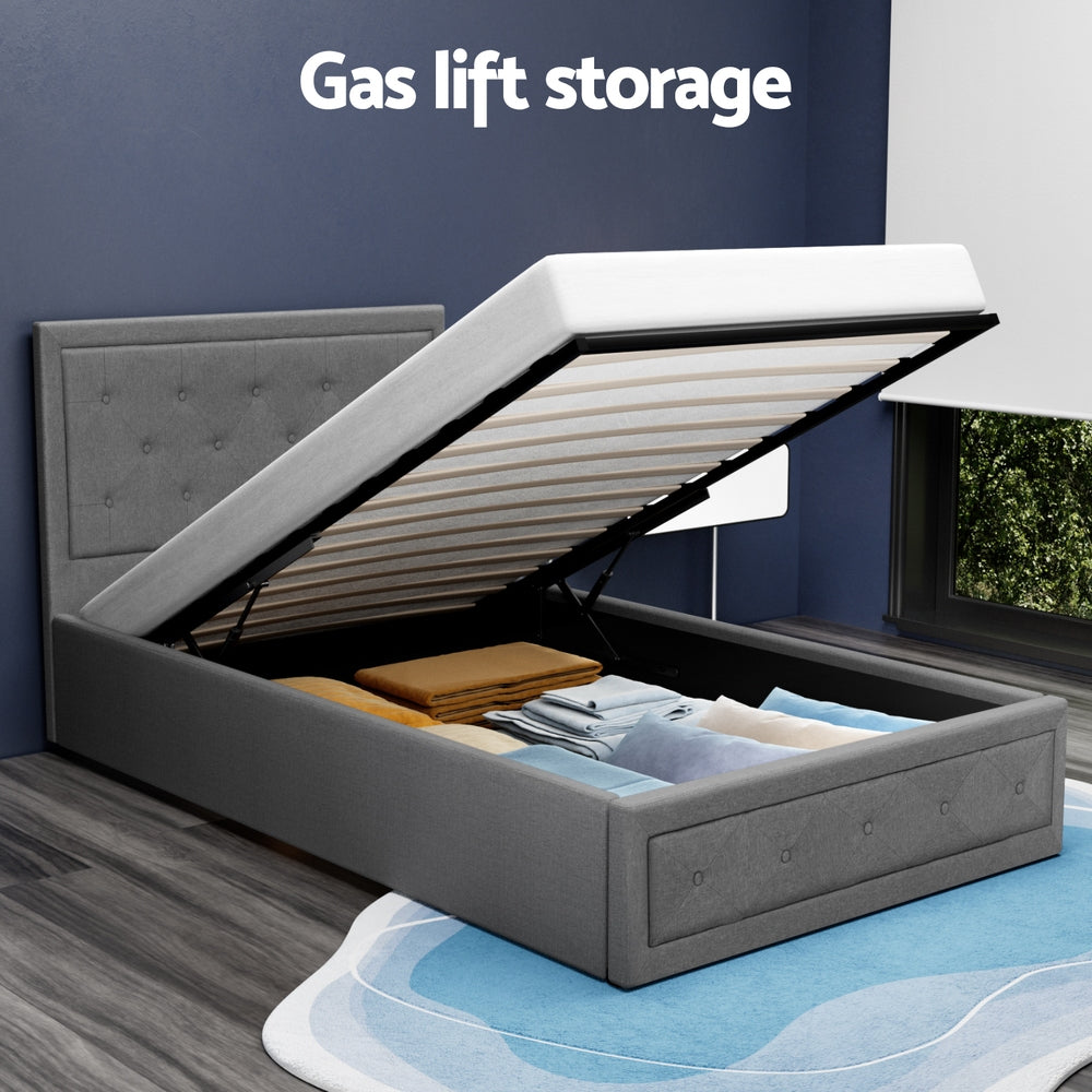 Cooper King Single Gas-Lift Storage Bed Frame – Grey Timber