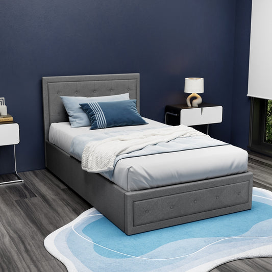 Cooper King Single Gas-Lift Storage Bed Frame – Grey Timber