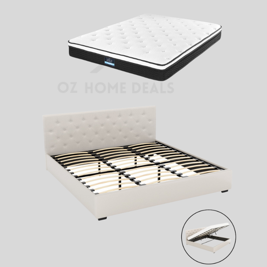 King Bed Frame & Mattress Bundle – Valley King Gas Lift Bed Frame + Euro Top Bonnell Mattress