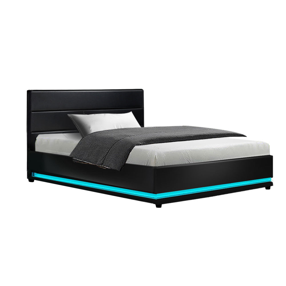 Luna King Single LED Gas-Lift Bed Frame – Black
