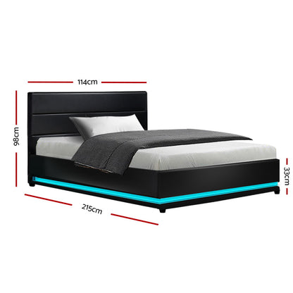 Luna King Single LED Gas-Lift Bed Frame – Black