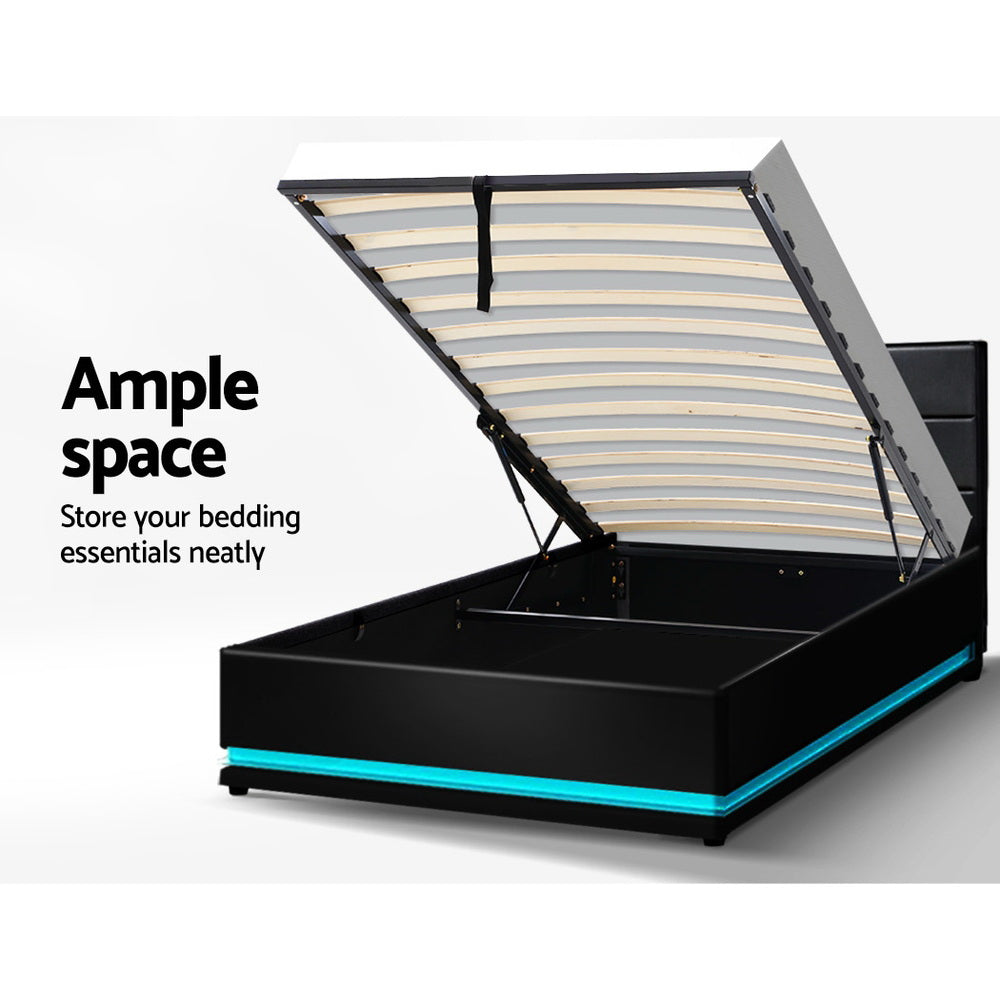 Luna King Single LED Gas-Lift Bed Frame – Black