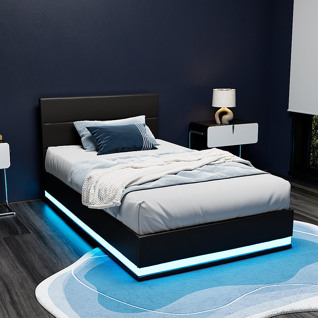 King Single Package – Luna LED Gas-Lift Bed Frame + Euro Top Bonnell Mattress