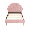 Blossom King Single Bed Frame – Pink Velvet Fabric, Scallop-Headboard