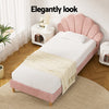 Blossom King Single Bed Frame – Pink Velvet Fabric, Scallop-Headboard