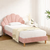 Blossom King Single Bed Frame – Pink Velvet Fabric, Scallop-Headboard
