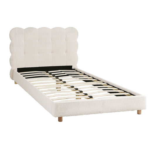Byron King Single Boucle Fabric Bed Frame – White