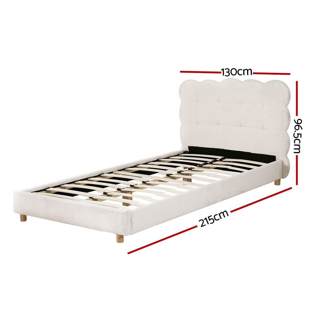 Byron King Single Boucle Fabric Bed Frame – White