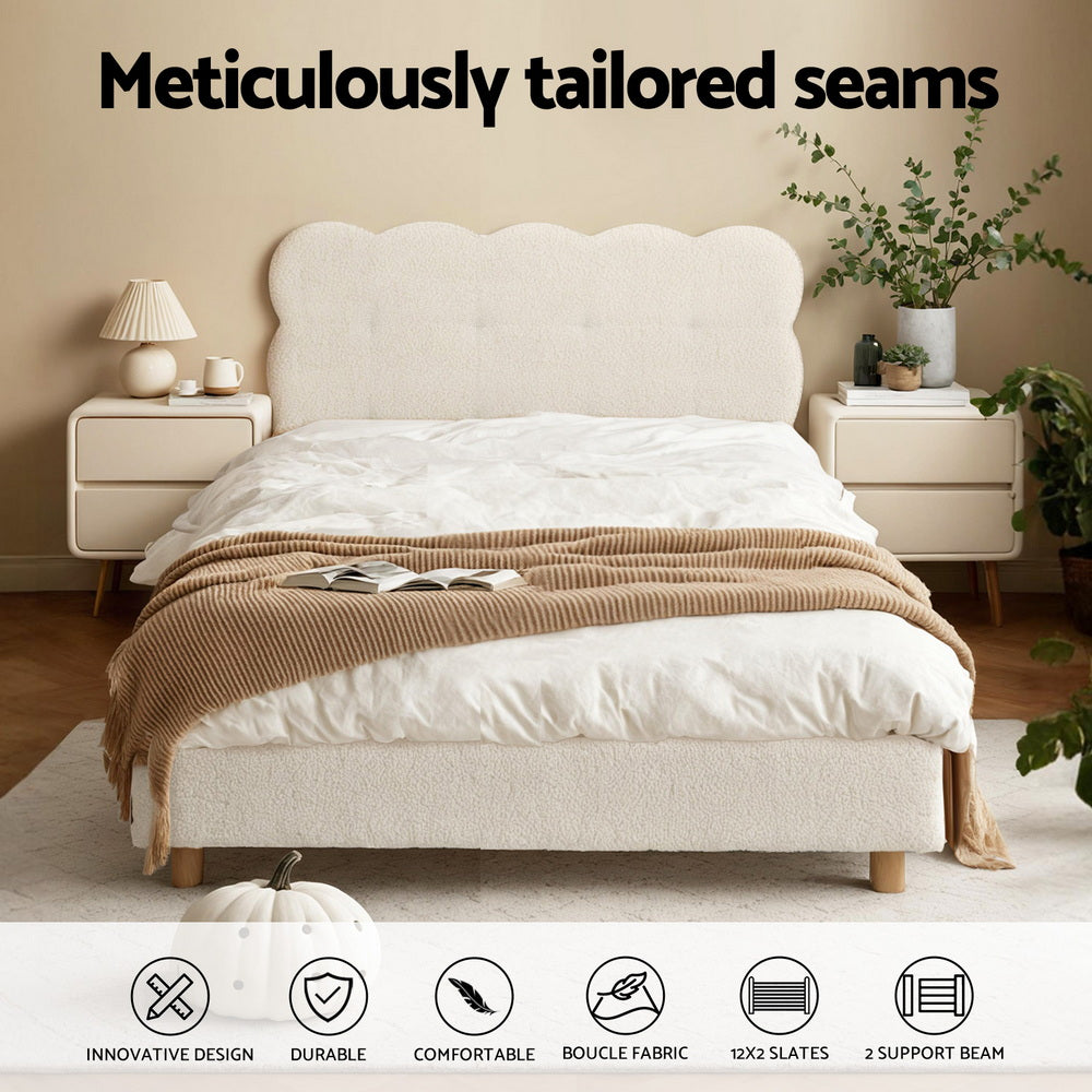Byron King Single Boucle Fabric Bed Frame – White
