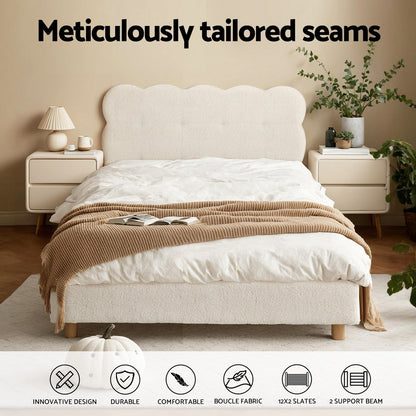 Byron King Single Boucle Fabric Bed Frame – White