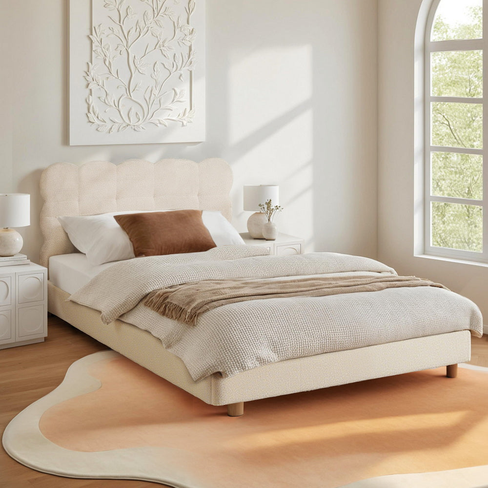 Byron King Single Boucle Fabric Bed Frame – White