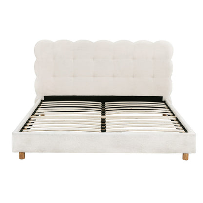 Artiss Queen Bed Frame Cloud Headboard Boucle Fabric Mattress Platform Base White