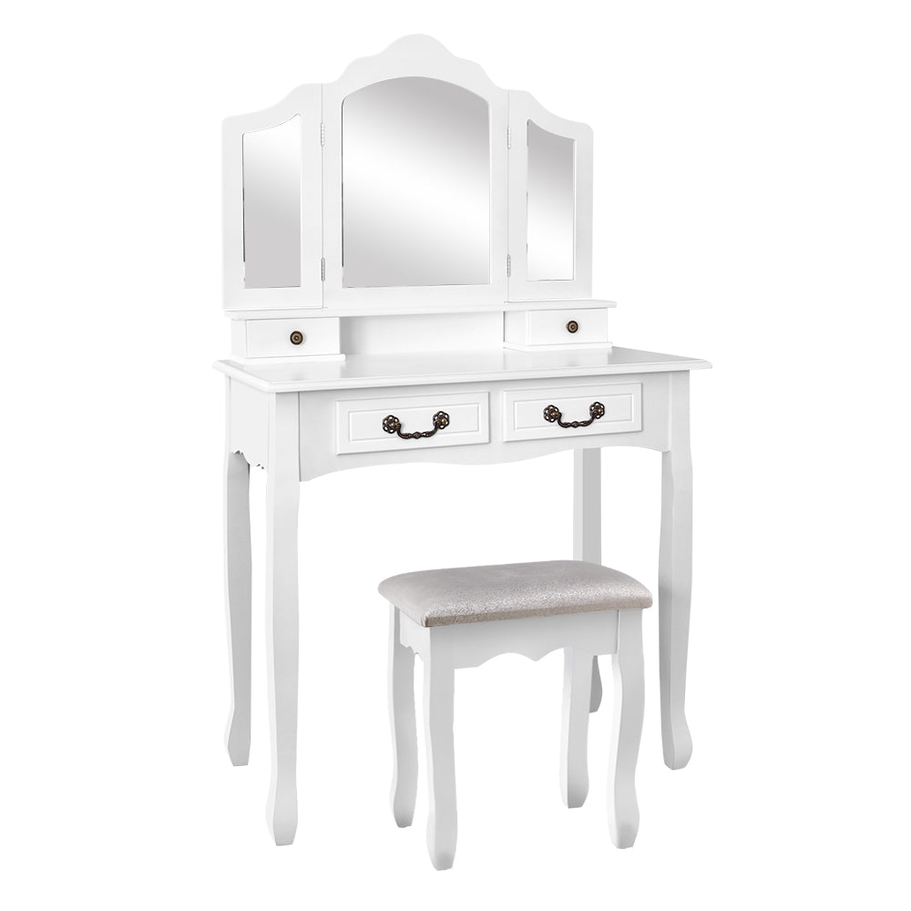 Hunter Provincial Dressing Table Set with Mirror & Stool – White Finish