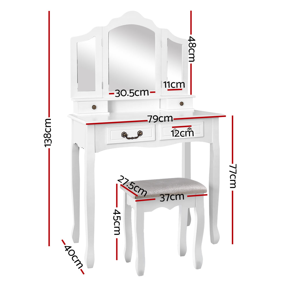 Hunter Provincial Dressing Table Set with Mirror & Stool – White Finish