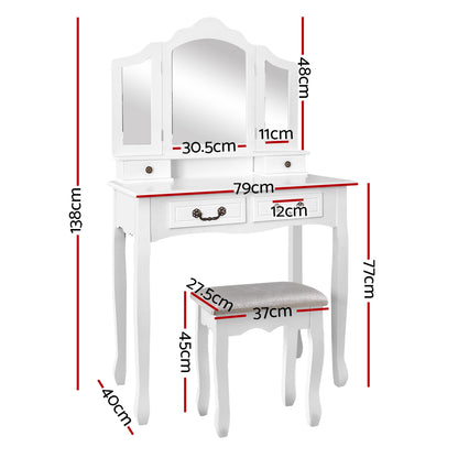 Hunter Provincial Dressing Table Set with Mirror & Stool – White Finish