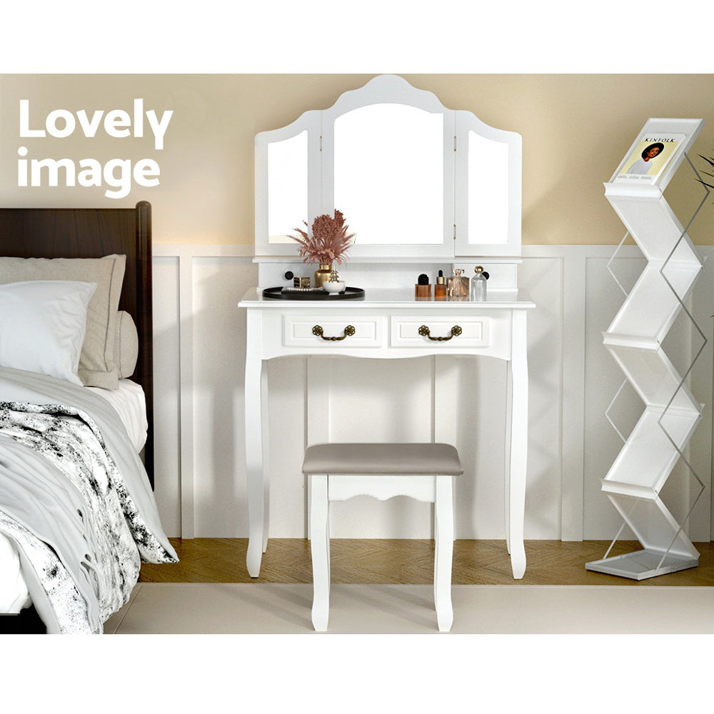 Hunter Provincial Dressing Table Set with Mirror & Stool – White Finish