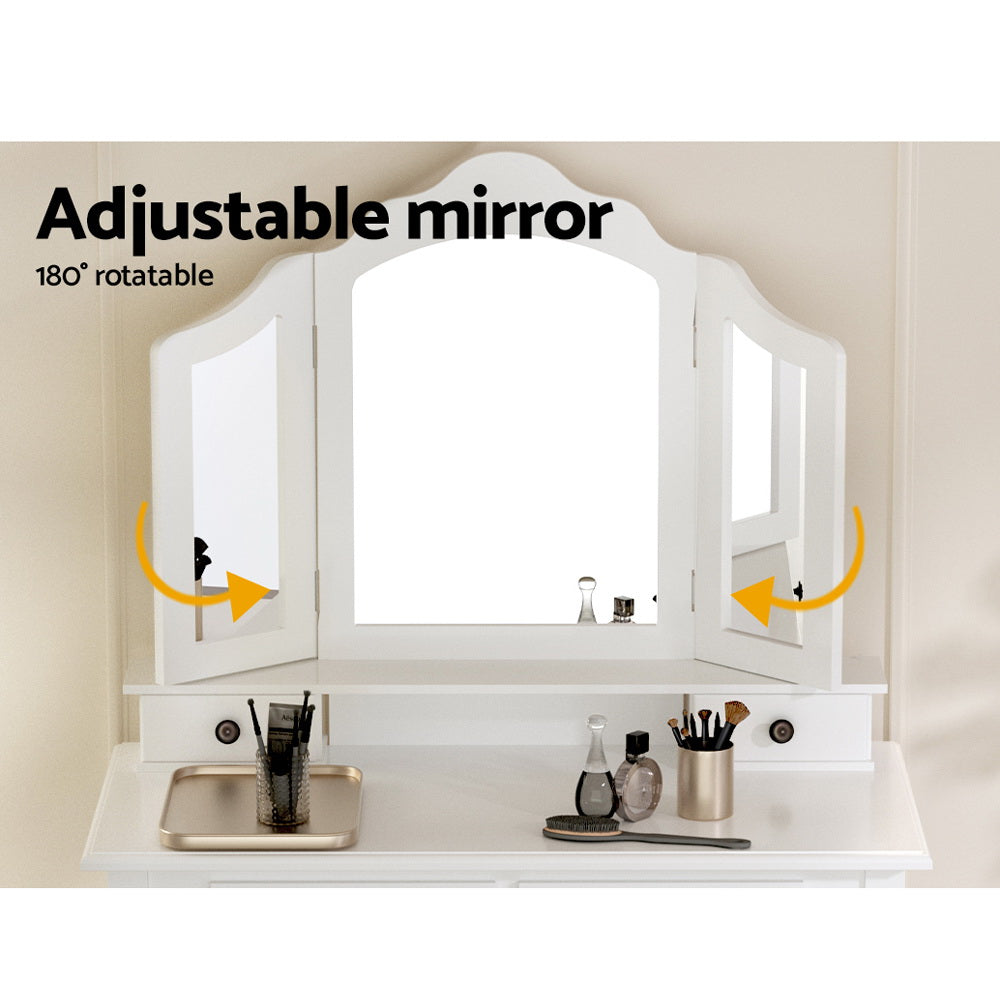 Hunter Provincial Dressing Table Set with Mirror & Stool – White Finish