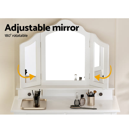 Hunter Provincial Dressing Table Set with Mirror & Stool – White Finish