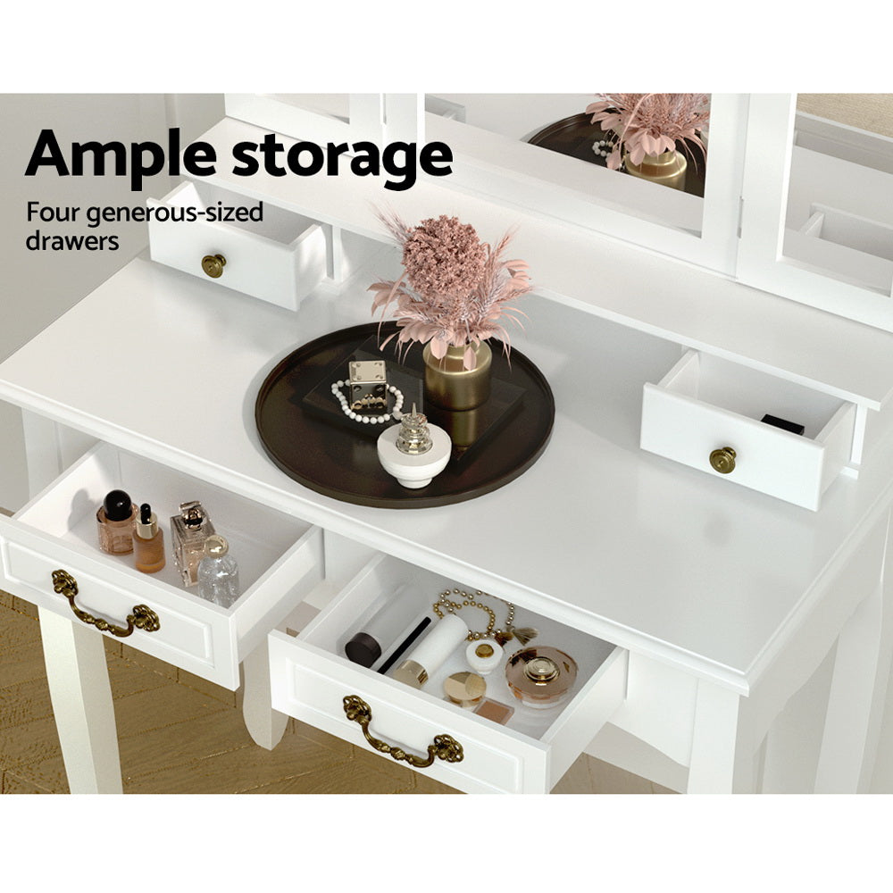 Hunter Provincial Dressing Table Set with Mirror & Stool – White Finish