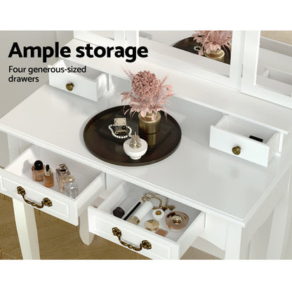 Hunter Provincial Dressing Table Set with Mirror & Stool – White Finish