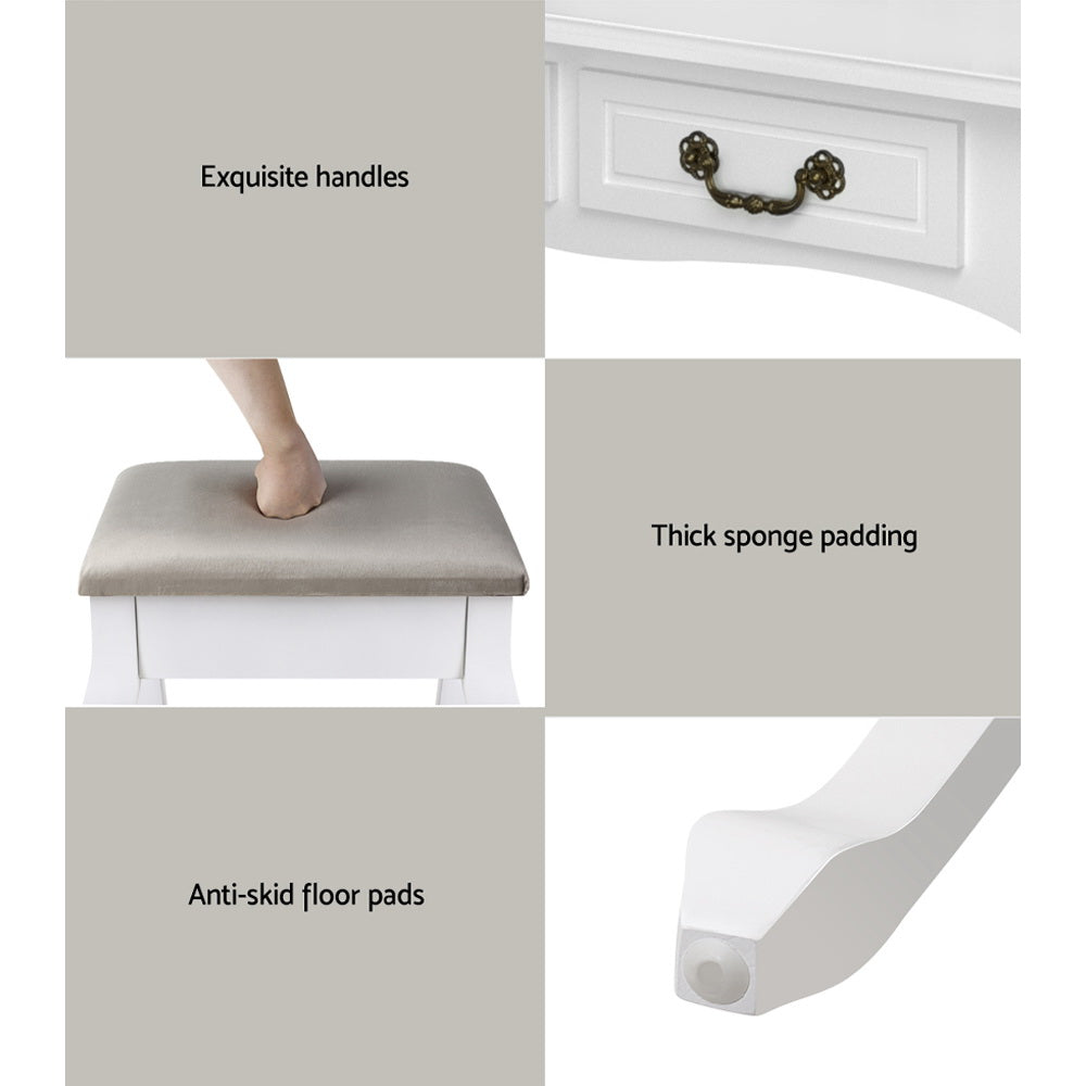 Hunter Provincial Dressing Table Set with Mirror & Stool – White Finish