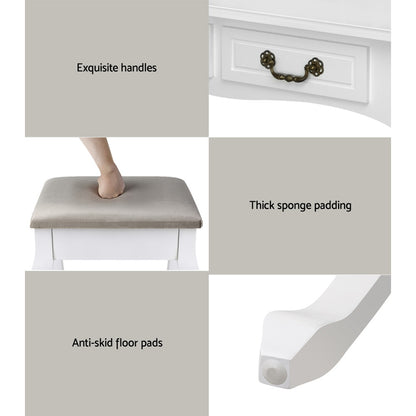 Hunter Provincial Dressing Table Set with Mirror & Stool – White Finish