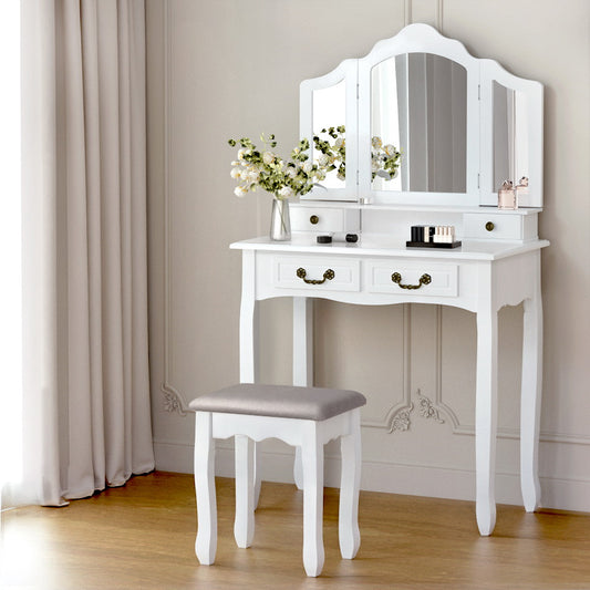 Hunter Provincial Dressing Table Set with Mirror & Stool – White Finish