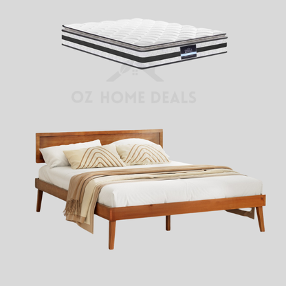 Queen Bed Frame & Mattress Bundle – Splay Pine Bed Frame + Euro Top Mattress