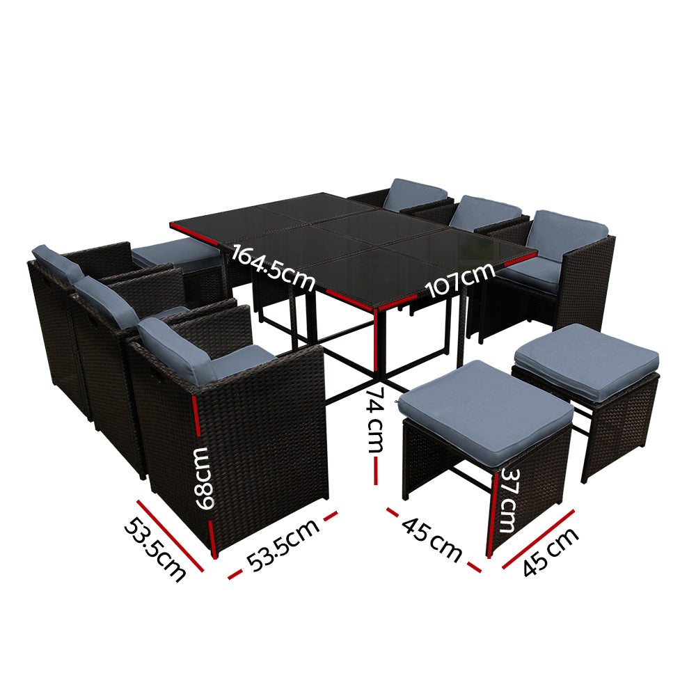 10-Seater Outdoor Dining Set - Black