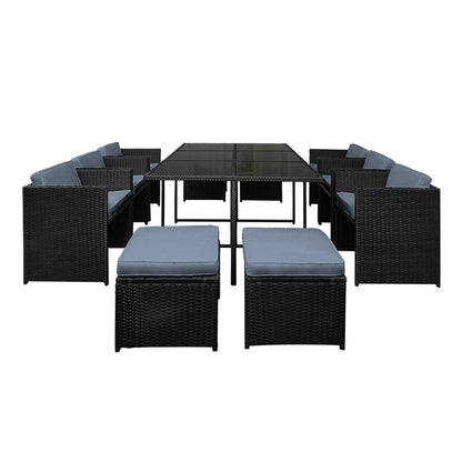 10-Seater Outdoor Dining Set - Black