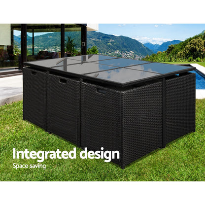 10-Seater Outdoor Dining Set - Black