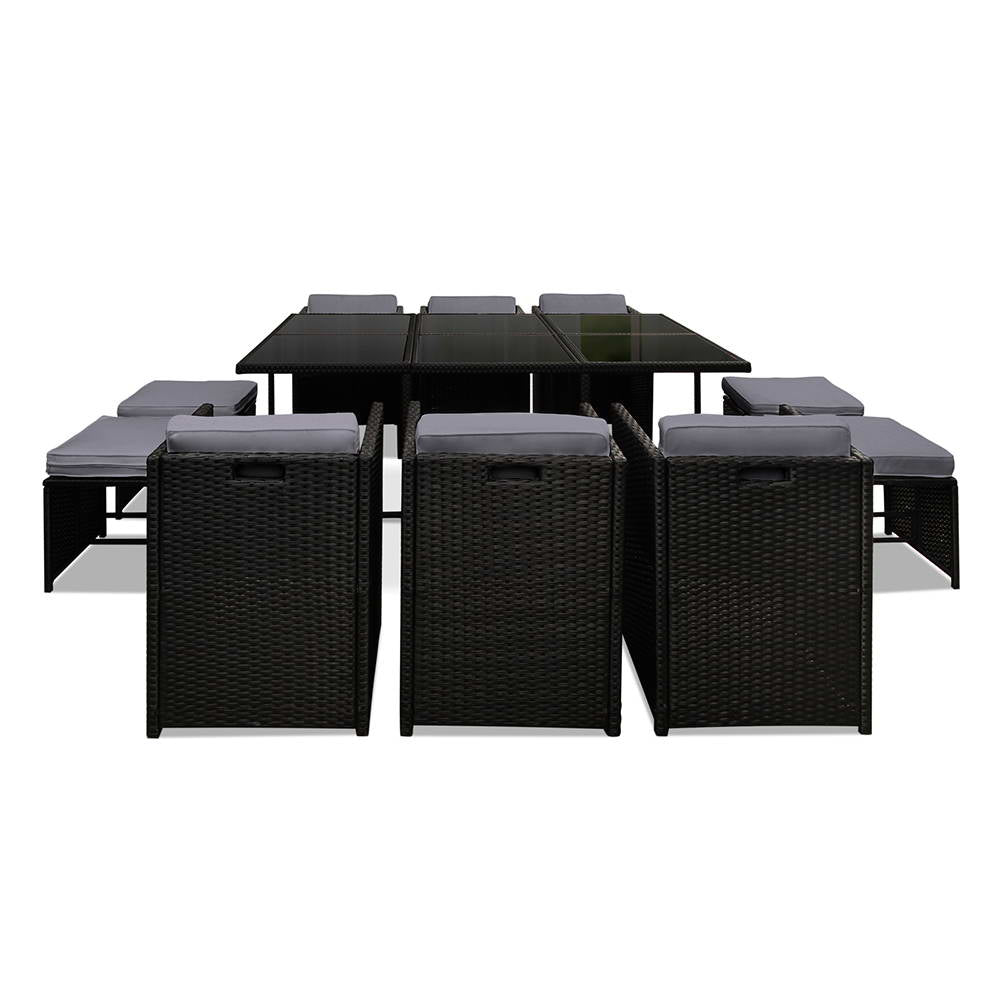 10-Seater Outdoor Dining Set - Black