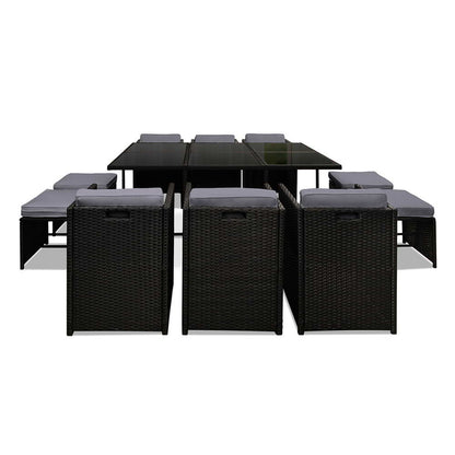 10-Seater Outdoor Dining Set - Black
