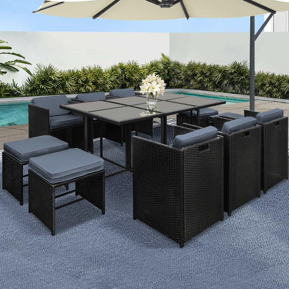 10-Seater Outdoor Dining Set - Black