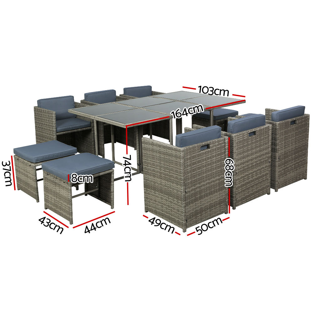 10-Seater Wicker Outdoor Dining Set - Grey